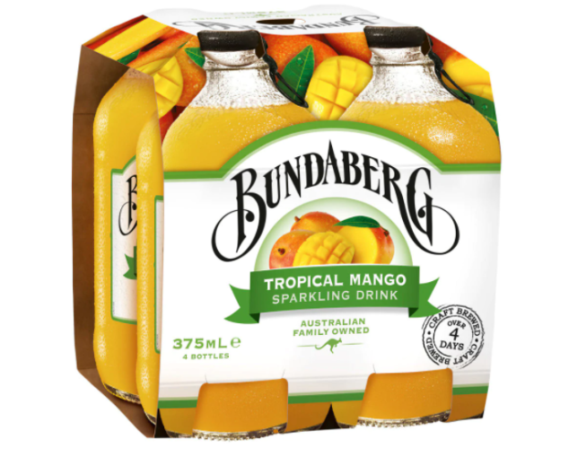 Bundaberg Tropical Mango Sparkling Drink 375ml 4pk