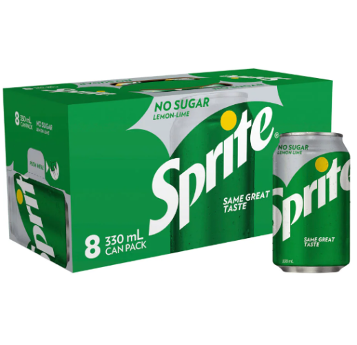 Sprite No Sugar Lemon Lime Soft Drink Cans 330ml x 8pk
