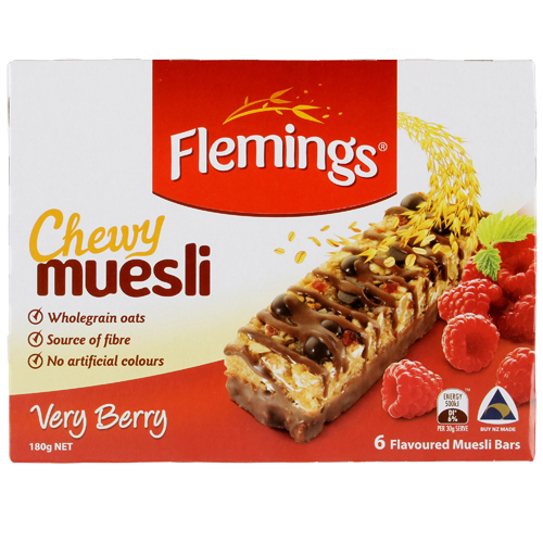 Flemings Chewy Muesli Bar Very Berry 180g 6pk