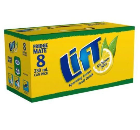 Lift Lemon Soft Drink Cans 330ml x 8pk