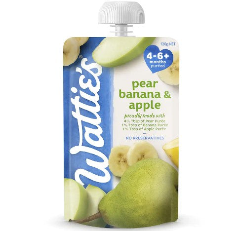 Watties Pear Banana Apple Baby Food 6+ Months Pouch 120g