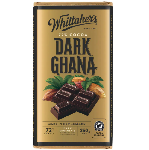 Whittakers 72% Cocoa Dark Ghana Dark Chocolate Block 250g