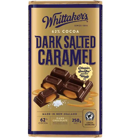 Whittakers 62% Dark Salted Caramel Chocolate  Block 250g