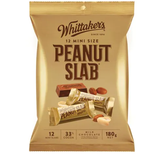 Whittakers Mini Size Peanut Slab Milk Chocolate Bars 12pk 180g