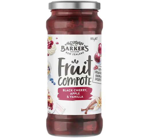 Barkers Black Cherry Apple & Vanilla Fruit Compote 355g