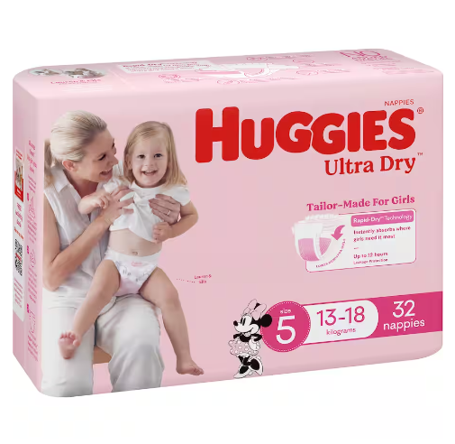 Huggies Ultra Dry Walker Girl Size 5 Nappies 32pk