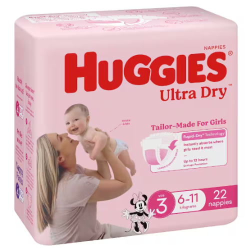 Huggies Ultra Dry Crawler Girl Size 3 Nappies 22pk