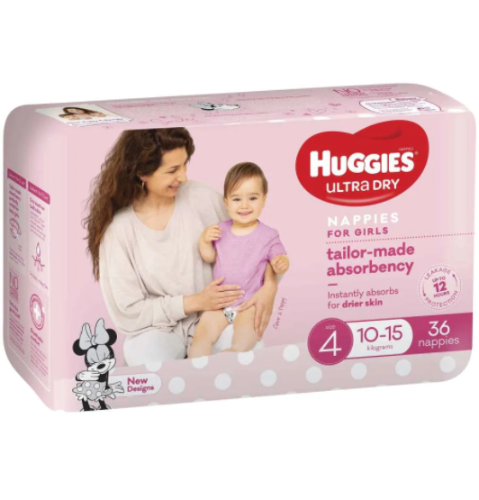 Huggies Ultra Dry Toddler Girl Size 4 Nappies 36pk