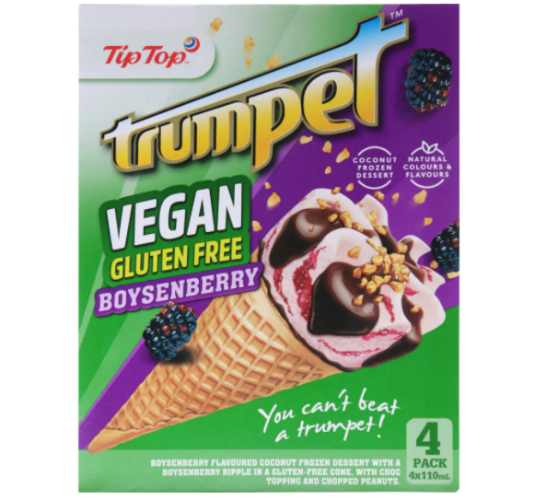 Tip Top Trumpet Vegan Boysenberry Ice Cream On Cone 4pk