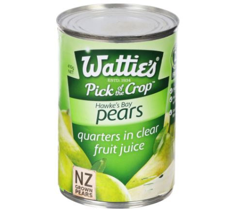 Watties Pears Quarters Clear Juice 410g