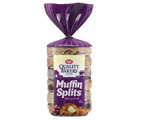 Quality Bakers English Muffin Splits Spicy Fruit 390g