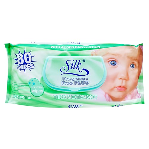 Silk Thick & Extra Soft Fragrance Free Baby Wipes 80s