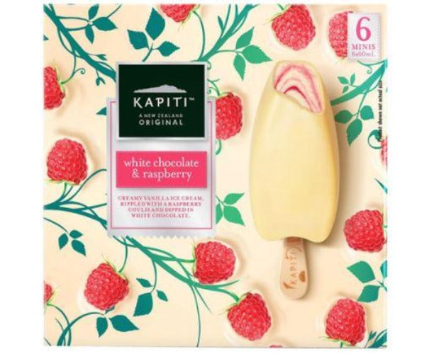 Kapiti White Chocolate & Raspberry Ice Cream Minis on Stick 6pk x 60ml