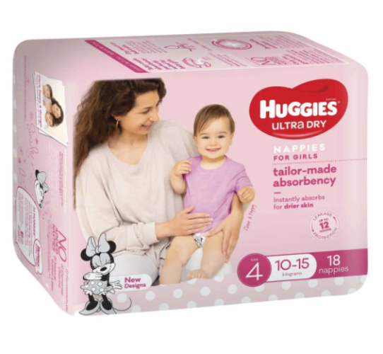 Huggies Ultra Dry Toddler Girl Size 4 Nappies 18pk