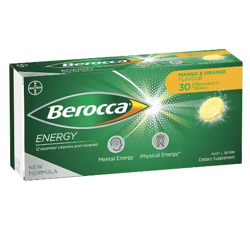 Berocca Energy Mango & Orange Effervescent Tablets 30pk