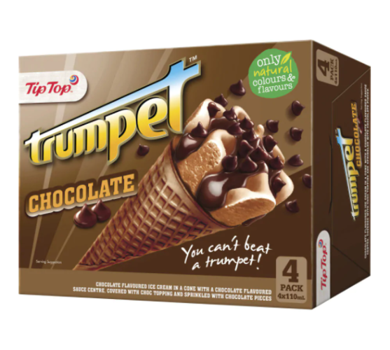 Tip Top Trumpet Chocolate Ice Cream On Cone 4pk