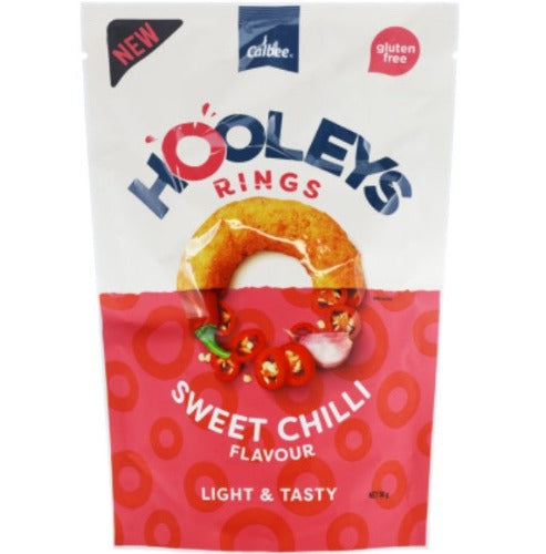 Calbee Hooleys Rings Sweet Chillli Flavour Corn Snacks 90g