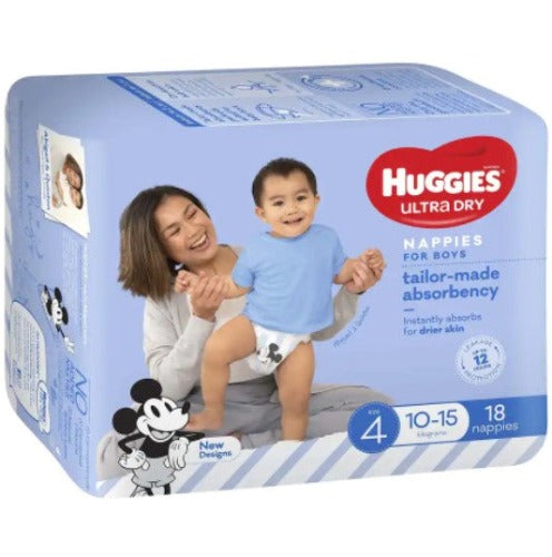 Huggies Ultra Dry Toddler Boy Size 4 Nappies 18pk