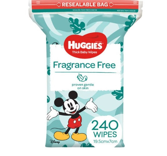 Huggies Fragrance Free Thick Baby Wipes 240pk