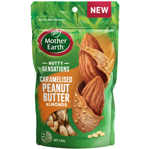 Mother Earth Nutty Sensations Caramelised Peanut Butter Almonds 140g