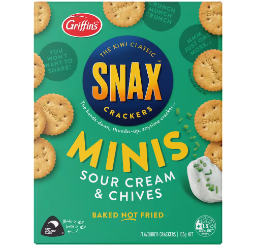 Griffins Minis Sour Cream & Chives Snax Crackers 135g