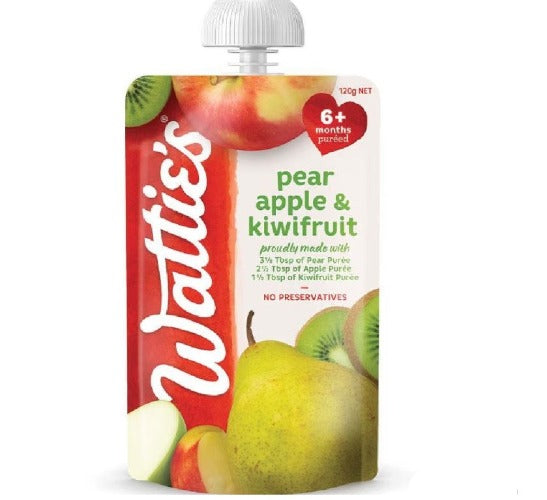 Watties Pear Apple & Kiwi Fruit Baby Food 6+ Months Pouch 120g